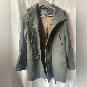 J Crew Stadium Cloth Coat with Buttons and Zipper in Green